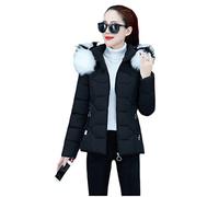 Chaqueta de invierno para mujer, Parkas, cuello de piel sintética, chaqueta con capucha, chaqueta de algodón para mujer, Negro, M