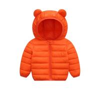 Chaqueta de invierno para niña, chaqueta acolchada con capucha y orejas de oso, chaqueta ligera para montañismo con cierre de cremallera, chaqueta de plumón ligera, 01-naranja, 120