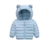Chaqueta de invierno para niña, chaqueta acolchada con capucha y orejas de oso, chaqueta ligera para montañismo con cierre de cremallera, chaqueta de plumón ligera, 01-sky Blue, 80