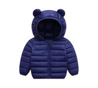 Chaqueta de invierno para niña, chaqueta acolchada con capucha y orejas de oso, chaqueta ligera para montañismo con cierre de cremallera, chaqueta de plumón ligera, 01-azul marino., 100