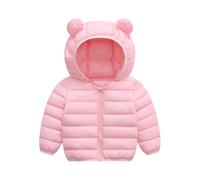 Chaqueta de invierno para niña, chaqueta acolchada con capucha y orejas de oso, chaqueta ligera para montañismo con cierre de cremallera, chaqueta de plumón ligera, 01 rosa, 90