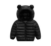 Chaqueta de invierno para niña, chaqueta acolchada con capucha y orejas de oso, chaqueta ligera para montañismo con cierre de cremallera, chaqueta de plumón ligera, 01-negro, 120