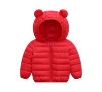 Chaqueta de invierno para niña, chaqueta acolchada con capucha y orejas de oso, chaqueta ligera para montañismo con cierre de cremallera, chaqueta de plumón ligera, 01-rojo, 80