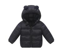 Chaqueta de invierno para niñas chaqueta de manga larga acolchada a prueba de viento color sólido niños con capucha abrigos cremallera al aire libre chaqueta caliente con orejas de oso sombrero ropa 1