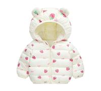 Chaqueta de invierno para niños, suéter para niños pequeños, niñas, manga larga, cálido, abrigo, orejas de oso, dibujos animados, conejo, perro, fresa, beige, 4-5 años