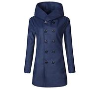 Chaqueta de lana con capucha para hombre, color sólido, cálido, con botones, cortavientos de longitud media, azul, M