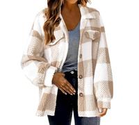 Chaqueta de lana para mujer genérica con forro polar chic - Chaqueta polar para mujer cálida, color Patchwork - Abrigo con cuello Rabattu Sudadera con botones y varios bolsillos, chaquetas de manga