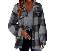 Chaqueta de lana para mujer genérica con forro polar chic - Chaqueta polar para mujer cálida, color Patchwork - Abrigo con cuello Rabattu Sudadera con botones y varios bolsillos, chaquetas de manga
