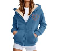 Chaqueta de lana pesada abrigo de invierno forrado frente abierto ropa exterior suave clima frío damas, azul, XXL