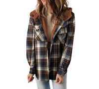 Chaqueta de leñador para mujer con capucha, blusa larga a cuadros para mujer, chaqueta de invierno forrada cálida, chaqueta de forro polar, chaqueta de manga larga con bolsillos, chaqueta de felpa