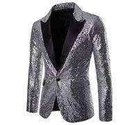 Chaqueta de lentejuelas brillantes para hombre, chaqueta de traje con purpurina brillante, casual, solapa con muescas, esmoquin de un botón, ajuste regular, traje para fiestas, bodas, banquetes