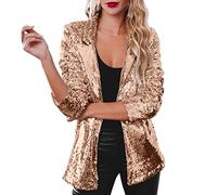 Chaqueta de lentejuelas con purpurina para mujer, elegante, para carnaval, fiesta, informal, a la moda, con brillo, parte superior brillante, carnaval, dorado, S