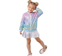 Chaqueta de lentejuelas para niños, disfraz de carnaval, retro, discoteca, chaqueta con purpurina, manga larga, camisa de lentejuelas, brillante, jazz, parte superior, blusa hip hop, camiseta de baile