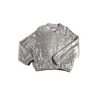 Chaqueta de Lentejuelas Plata de Manga Larga para Niña Infantil tipo Bomber Elegante - Cazadora Metalizada - Abrigo Brillante con Cremallera para Primavera Otoño Invierno de 3 a 18 años (13-14)
