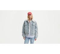 Chaqueta de los 90 con forro tipo sherpa Trucker Mujer Talla S. Color Azul