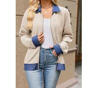 Chaqueta de manga larga con cremallera y bloque de color para mujer (beige XXL)
