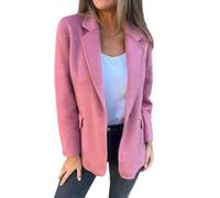 Chaqueta de mezcla de lana de color sólido para mujer, chaqueta de traje de mezcla de lana con solapa, chaqueta corta informal para la oficina, rosa, S