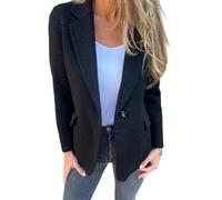 Chaqueta de mezcla de lana de color sólido para mujer, chaqueta de traje de mezcla de lana con solapa, chaqueta corta informal para la oficina, Negro, 4XL
