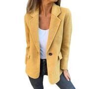 Chaqueta de mezcla de lana de color sólido para mujer, chaqueta de traje de mezcla de lana con solapa, chaqueta corta informal para la oficina, amarillo, L