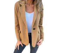 Chaqueta de mezcla de lana de color sólido para mujer, chaqueta de traje de mezcla de lana con solapa, chaqueta corta informal para la oficina, marrón claro, 5XL