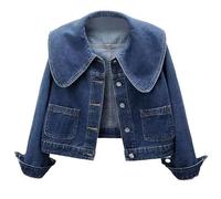 Chaqueta de mezclilla corta de látex para mujer de principios de otoño, azul, L