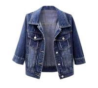 Chaqueta de mezclilla corta de manga corta 3/4 con botones, casual, ligera, con solapa, abotonada, estilo camionero, chaqueta de mezclilla, Oscuro Denim, XXL