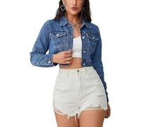 Chaqueta de mezclilla corta para mujer, clásica, casual, ombliguera, a la moda, Azul, M