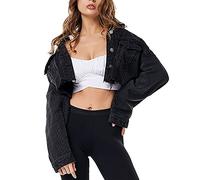 Chaqueta de mezclilla de jean de jean de mujer para mujeres,Negro,L