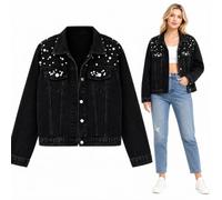 Chaqueta de mezclilla personalizada para mujer, chaqueta con nombre | Nombre y diseño personalizados, tachuelas de perlas, chaqueta vaquera corta, S-5XL, blanco, rosa, azul, negro, para mujer