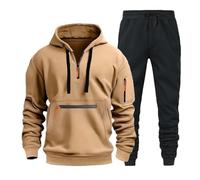 Chaqueta de Moda Elegante de Dos Piezas Otoño para Hombre, Conjunto de Sudadera con Capucha y Conjunto de Pantalones Largos Casual Gris Claro Pijama de Marca, Caqui., XXL