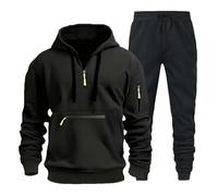 Chaqueta de Moda Elegante de Dos Piezas Otoño para Hombre, Conjunto de Sudadera con Capucha y Conjunto de Pantalones Largos Casual Gris Claro Pijama de Marca, Negro , M