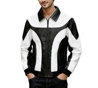 Chaqueta de moto para hombre, de piel, resistente al agua, cortavientos, para ciclismo, para fiestas, estilo retro, con cremallera, para otoño e invierno, Negro , XXL