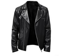 Chaqueta de motocicleta de piel sintética para hombre diseñada con estética retro de motociclista construcción de color sólido y ligeramente elástica para un ajuste cómodo (4XL negro)