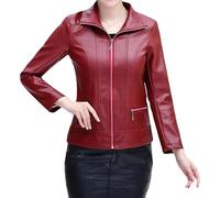 Chaqueta de motociclista clásica de piel sintética para mujer, con bolsillos con cremallera, para primavera, otoño e invierno, rosso, 7XL