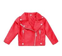 Chaqueta de motociclista de cuero sintético para niñas, abrigo ajustado para niños de 3 a 16 años, con cremallera asimétrica, bolsillos con cremallera, cinturón, estilo punk, para niñas rebeldes.