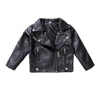 Chaqueta de motociclista de cuero sintético para niñas, abrigo ajustado para niños de 3 a 16 años, con cremallera asimétrica, bolsillos con cremallera, cinturón, estilo punk, para niñas rebeldes.