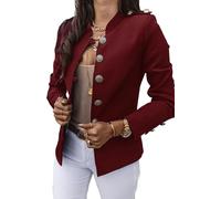 Chaqueta de mujer Abrigo de un solo pecho Slim Fit Chaqueta de traje de estilo militar para trabajo, oficina, negocios (Claret,XL)