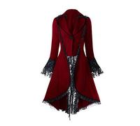 Chaqueta de mujer abrigo steampunk gótico gabardina blazer tops outwear-Button Up Vintage Irregular Frack Outwear Abrigo de mujer cruzado, A rojo., XXXXL