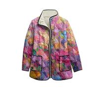 Chaqueta de Mujer con Estampado Floral 3D Forrada de Forro Polar Manga Larga con Botones Abrigo de Invierno cálido Tipo cárdigan con Bolsillos