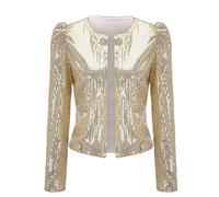 Chaqueta de mujer con lentejuelas brillantes de manga larga con cremallera abierta Blazer Sparkle Party Festival Metallic Bomber Chaqueta Cárdigan Urbana Informal y Elegante