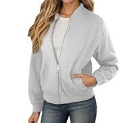 Chaqueta de mujer de color liso con cremallera, ropa exterior de moda informal de manga larga, abrigo deportivo ligero para el día a día, ocio, actividades al aire libre, cómodo para invierno, Gris