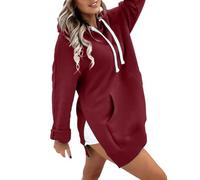 Chaqueta de mujer de media temporada de gran tamaño, sudadera con capucha ligera sudaderas laterales con capucha informal Abrigo otoñal Abrigos poliéster Loungewear Color sólido superior con bolsillo