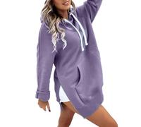 Chaqueta de mujer de media temporada de gran tamaño, sudadera con capucha ligera sudaderas laterales con capucha informal Abrigo otoñal Abrigos poliéster Loungewear Color sólido superior con bolsillo