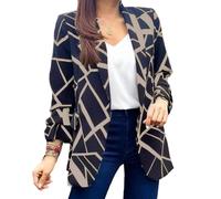 Chaqueta de mujer, estampado geométrico, corte ajustado, poliéster, negro/beige, talla 3XL (internacional)