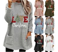 Chaqueta de Navidad mullida para mujer, abrigo de forro polar mullido, para damas de honor, para damas de honor, otoño e invierno, sudadera térmica sin capucha, ropa de felpa para regalos de Navidad