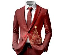Chaqueta De Navidad para Hombre-Chaqueta Navidad Hombre-Chaqueta Elegante De Cuello Redondo con Estampado NavideñO para Ocasiones Festivas Que Realza Tu Vestuario para Celebraciones. (Red, L)