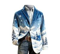 Chaqueta de Navidad para hombre, de pana, copos de nieve, con bolsillo, con un botón, para negocios, oficina, traje, Chaqueta azul de pana navideña para hombre, L