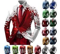 Chaqueta de Navidad para hombre, diseño de árbol de Navidad, copo de nieve, de manga larga, con un solo botón, para fiestas, A02-gris, 3XL