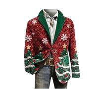 Chaqueta de Navidad para hombre, diseño de copo de nieve, chaqueta de pana fea de Navidad, chaqueta de traje de fiesta de Navidad para hombre, ajuste delgado, cena, graduación, boda, esmoquin, rosso