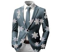 Chaqueta de Navidad para hombre, diseño de copo de nieve, diseño navideño, corte regular, con botones, chaqueta de traje, chaqueta de traje, chaqueta de Navidad, chaqueta blazer con cuello de solapa